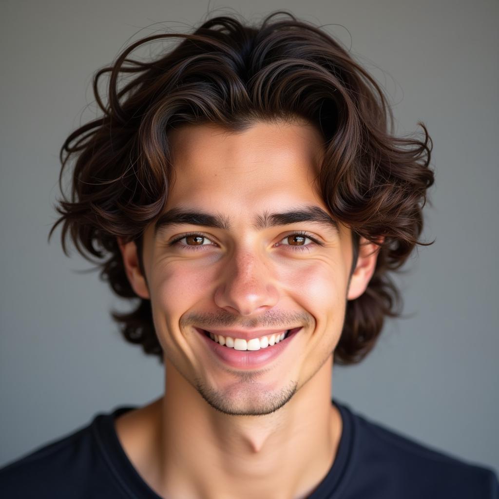 Romantic hairstyle for men with shoulder-length curly hair