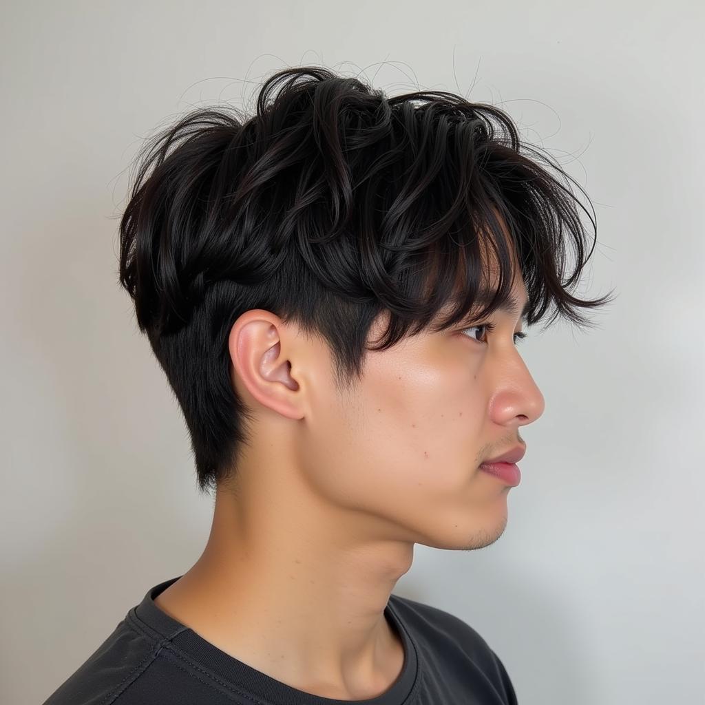 Kiểu tóc side part hàn quốc uốn xoăn nhẹ