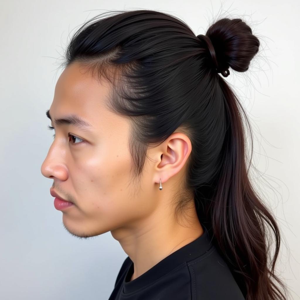 Kiểu tóc man bun cho nam mặt trái xoan