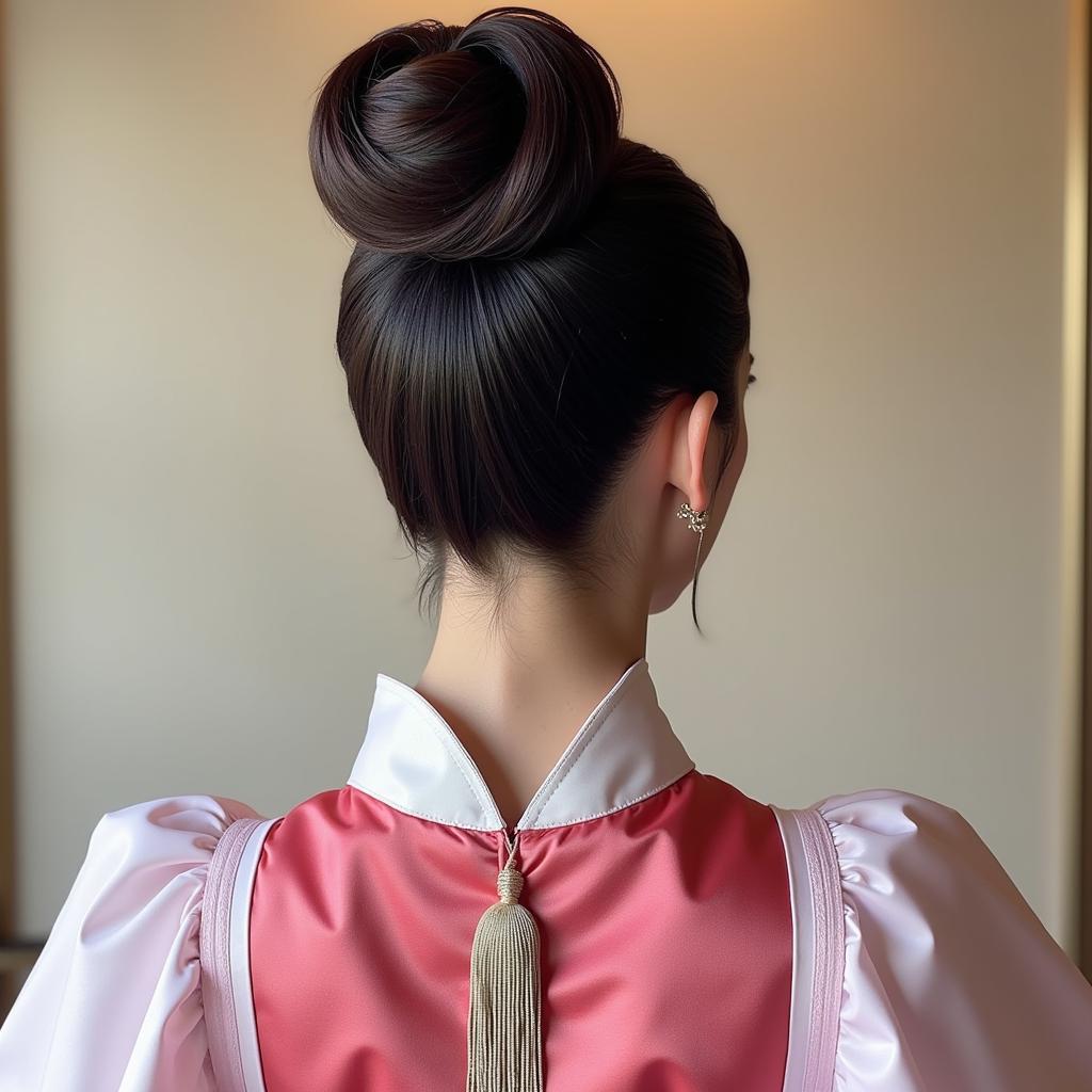 Tóc búi cao với hanbok