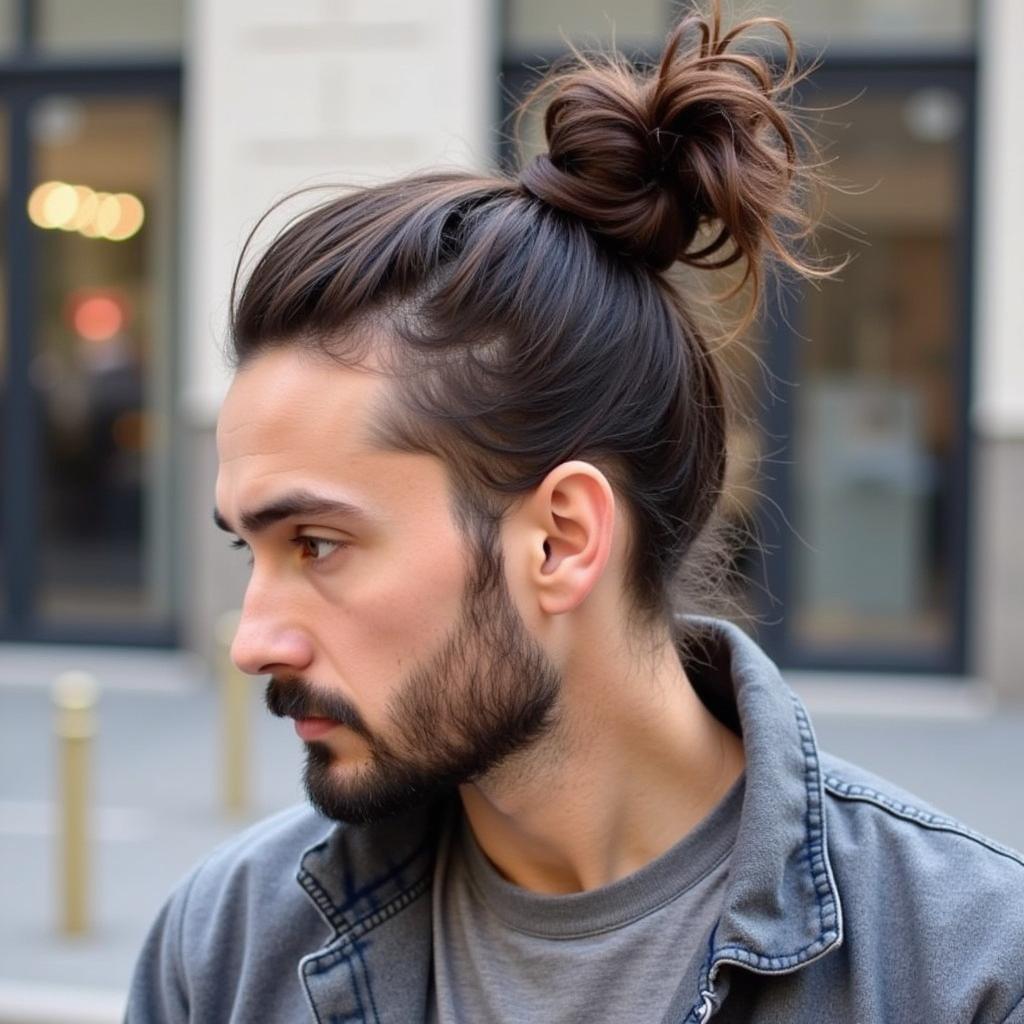 Kiểu tóc man bun uốn đuôi cho nam