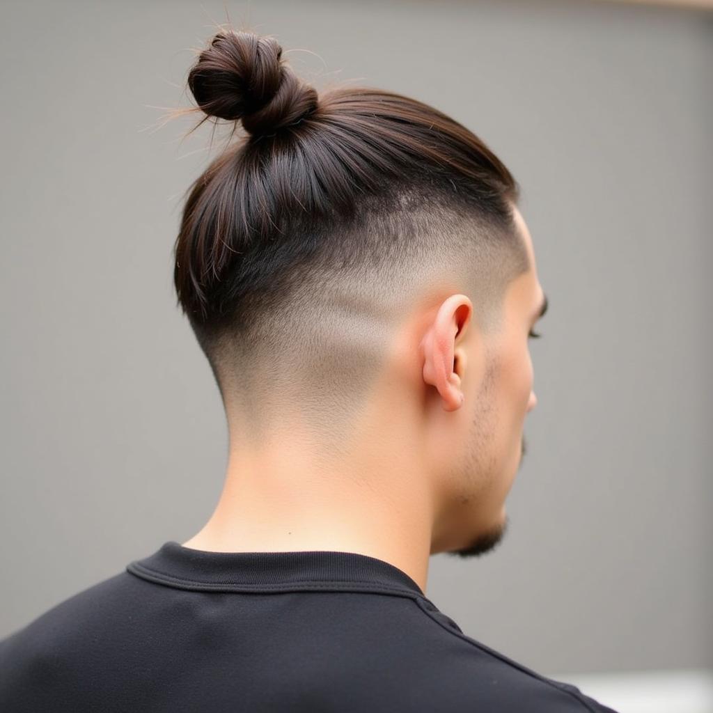 Kiểu tóc buộc cao Top Knot hiện đại với phần undercut cá tính