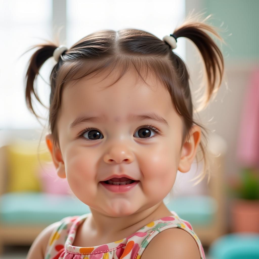 Hairstyle for 10-month-old baby girl - Two side ponytails