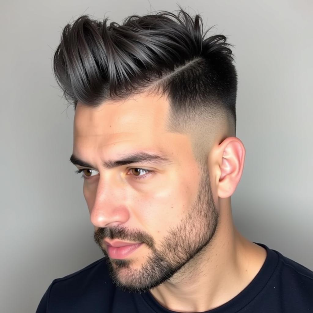 Kiểu tóc Quiff nhuộm xám khói cho mặt tròn